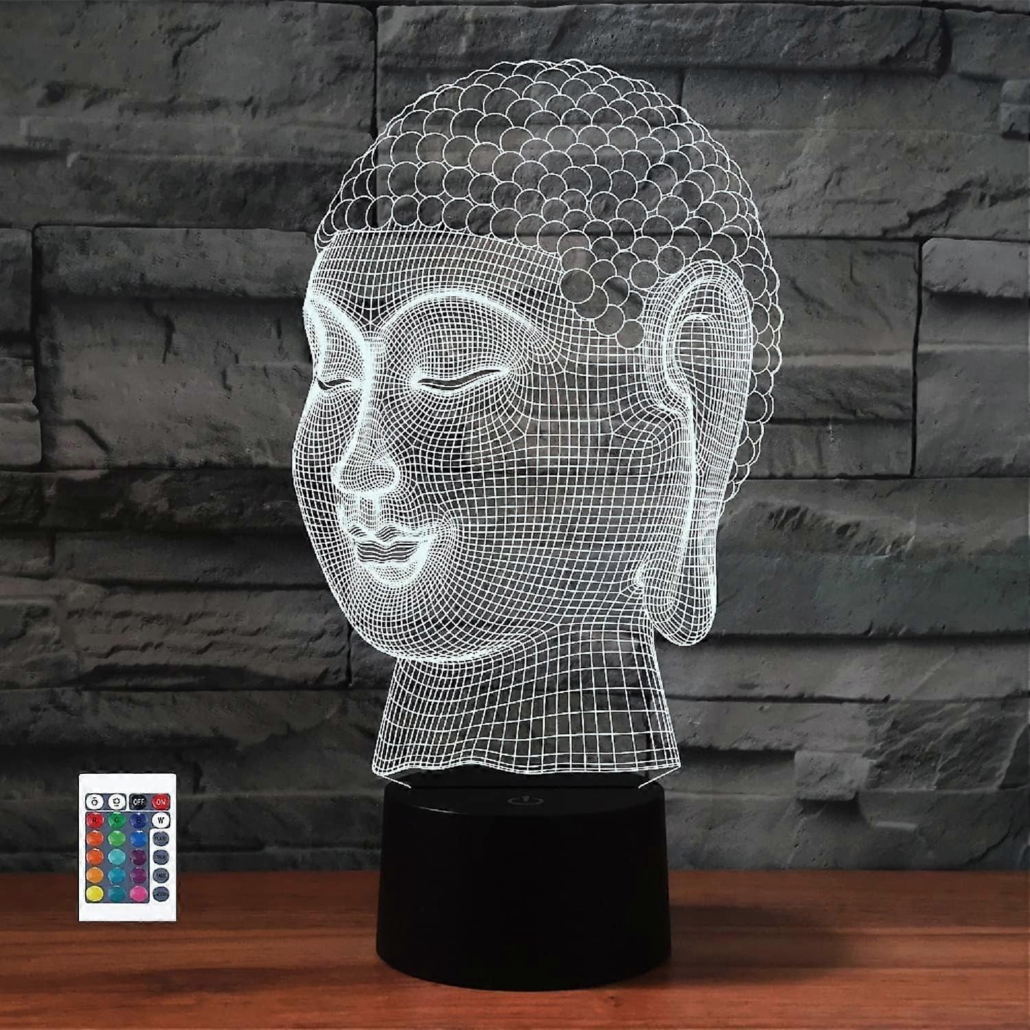 Xcy Télécommande 3D Bouddha 16 Couleur Veilleuses Illusion Acrylique LED Table Lampe De Chevet Enfan