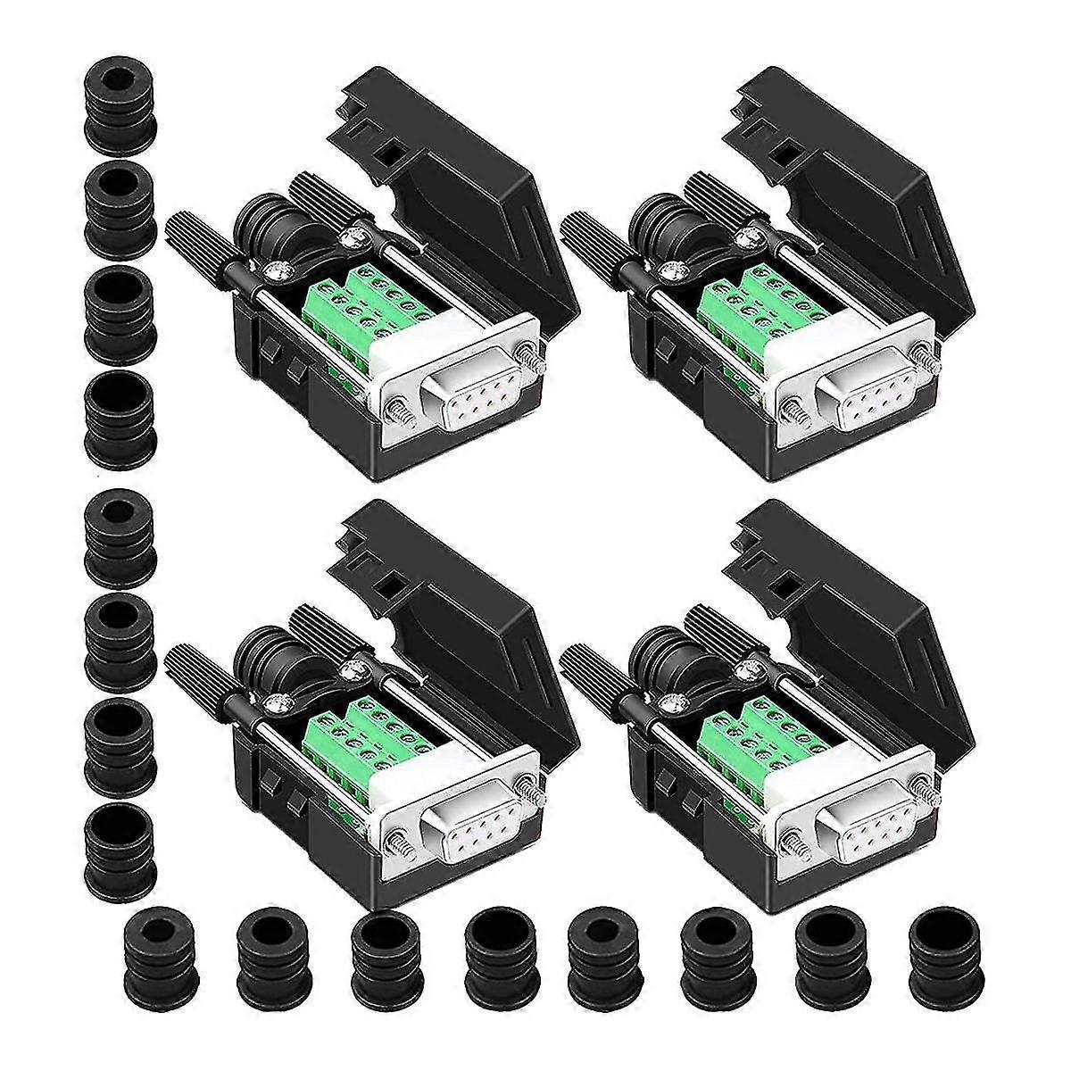 4pcs db9 fêmea breakout conector, db9 soldless rs232 d-sub serial para 9 pinos porta terminal adaptador + qwl