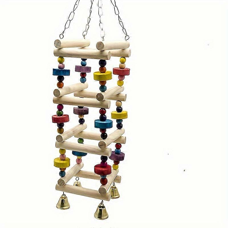 Vibrant Parrot Swing Chewing Toy - Natural Wooden Blocks & Beaded Climbing Ladder - Interactive Bird Cage Toy for Exercise, Biting & Tearing Fun - Per