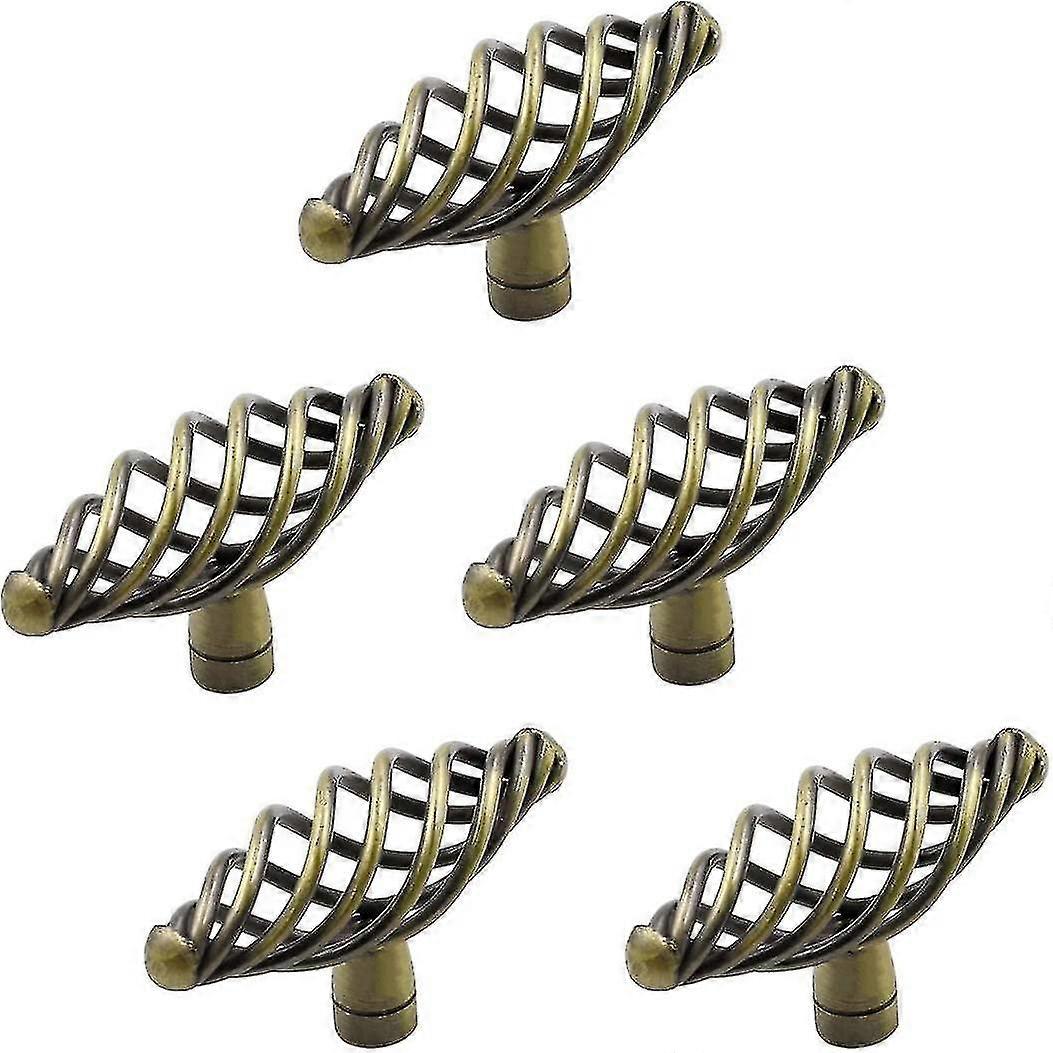 5 Pcs Antique Brass Birdcage Knobs Oval Kitchen Cabinet Drawer Hardware Pull Handles