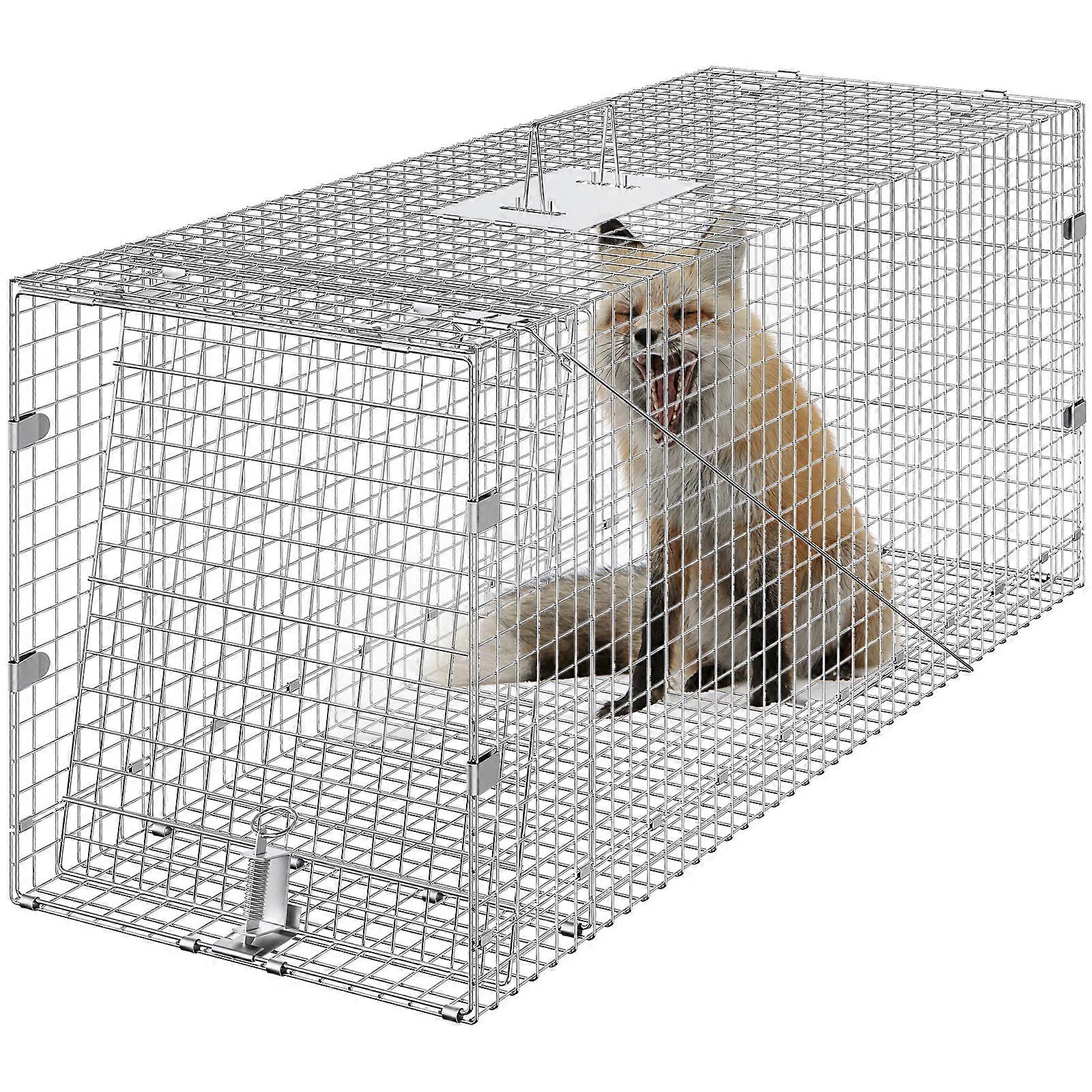 Ζωντανή παγίδα κλουβιών ζώων, 50" x 20" x 26" Humane Cat Trap Galvanized Iron, πτυσσόμενη παγίδα ζώων με λαβή για αδέσποτα σκυλιά, Armadillos