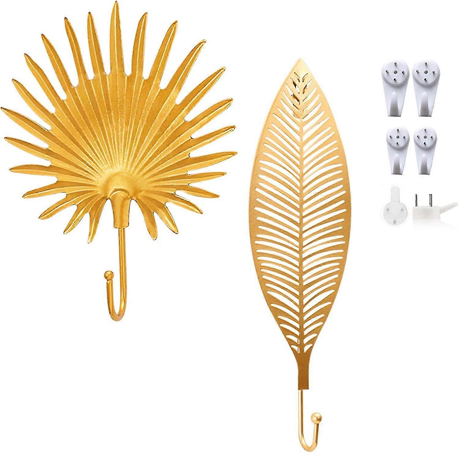 装飾的なフック、2ピースウォールフッククリエイティブリーフデコレーションラージサイズフック装飾ハンガーフックハンギングホームデコレーション、2スタイル(ゴールド)