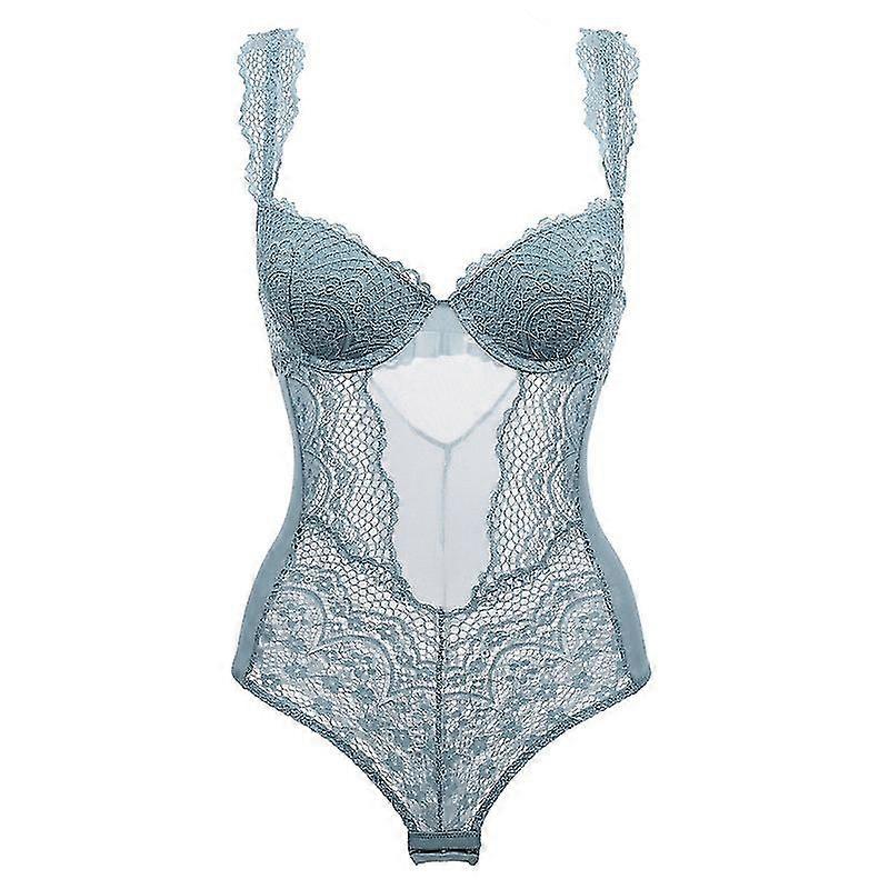 Sexy Lace Translucent Ladies Bodysuit Blue