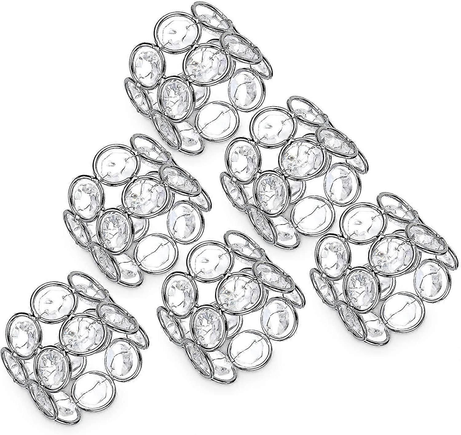 Crystal Napkin Rings, Beads Napkin Holder, Table Decor 6 Pack, Silver