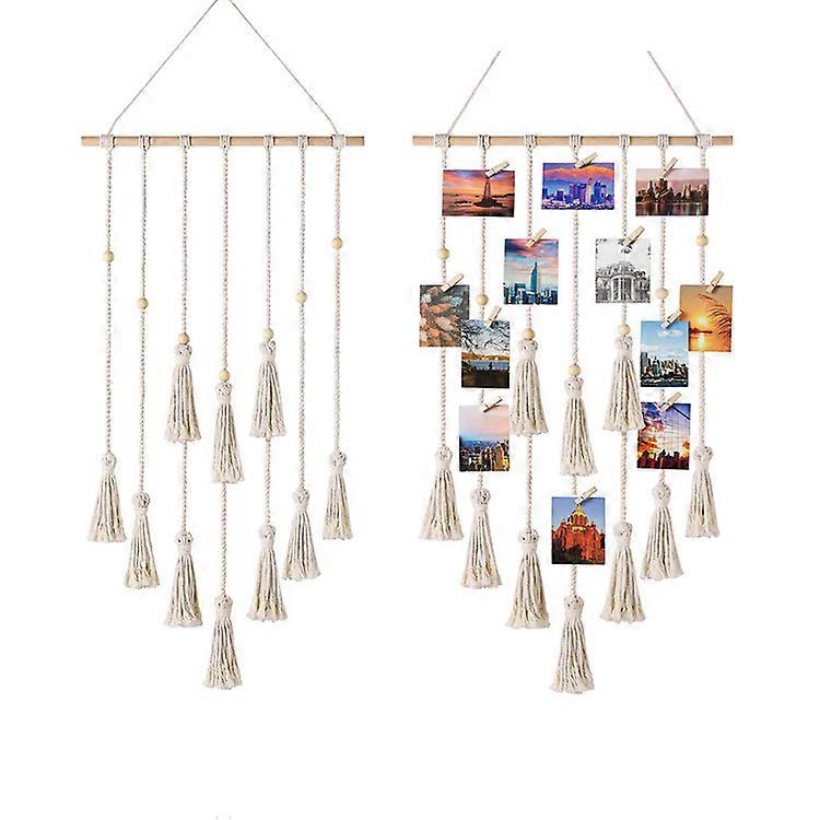 Pack of 1 Photo Wall Frame - 40 x 108 cm - Wall Photo Hanger for 25 Photos with 25 Wooden Clips - Wall Photo Frame with Rope for Photos, Collages, Dec