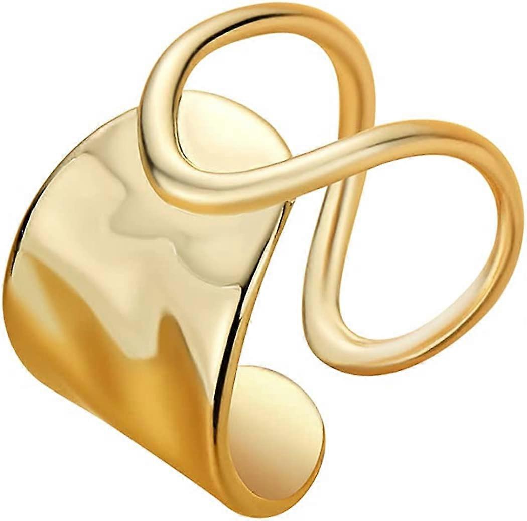 Opening Adjustable Simple and Chic Ring for Women Wide Gold Band Statement Ring Jewellry Gift for Man and Women
