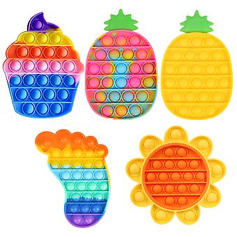 Pop It Fidget Toys Pack 5 Pcs Push Pop Bubble Fidget It Sensory Toy Simple Dimple Bpa Free Silicone Stress Relief And Anti-anxiety Toy