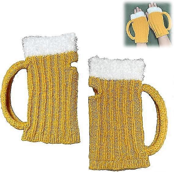 Rolig 3d Öl Mugg Stickad Handske Gåva Söt Handgjord Stickad Höst Vinter Handskar Retro Virka Handskar, Öl Mugg Strumpor Tw