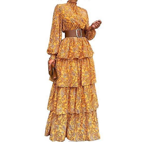 Damenkleid Patchwork Rüschte Retro Kleid Abendkleid Langkleid