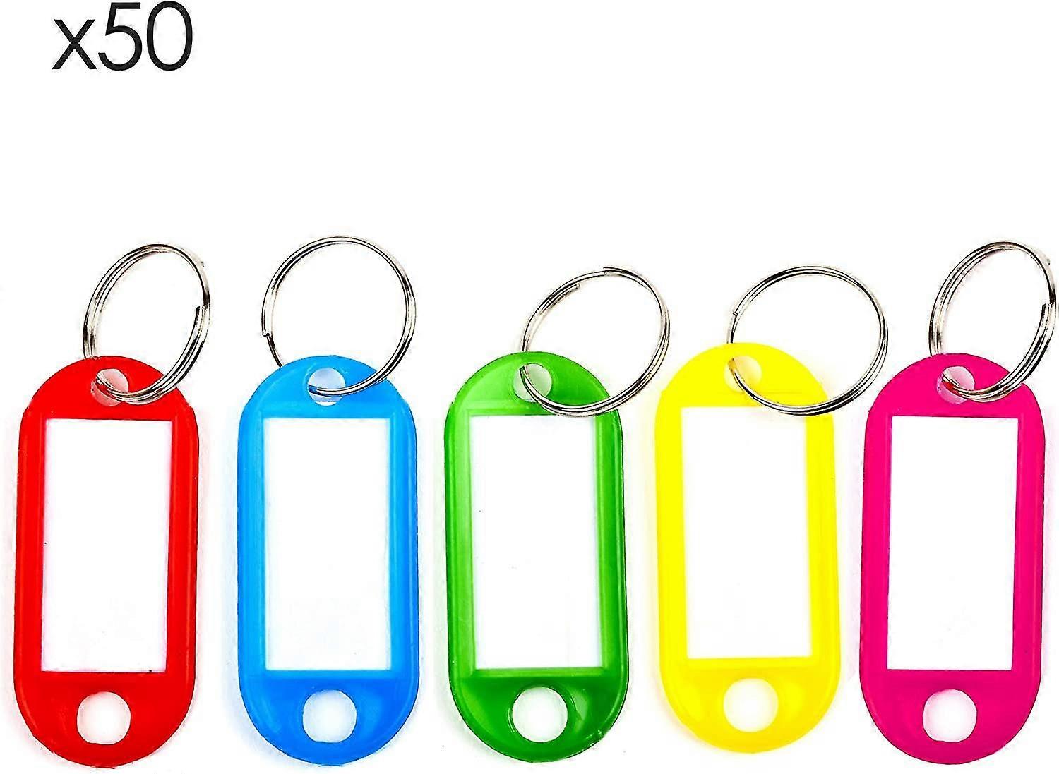 50pcs Plastic Cards, Random Colors, With Paper Labels And Split Ring Key Ring