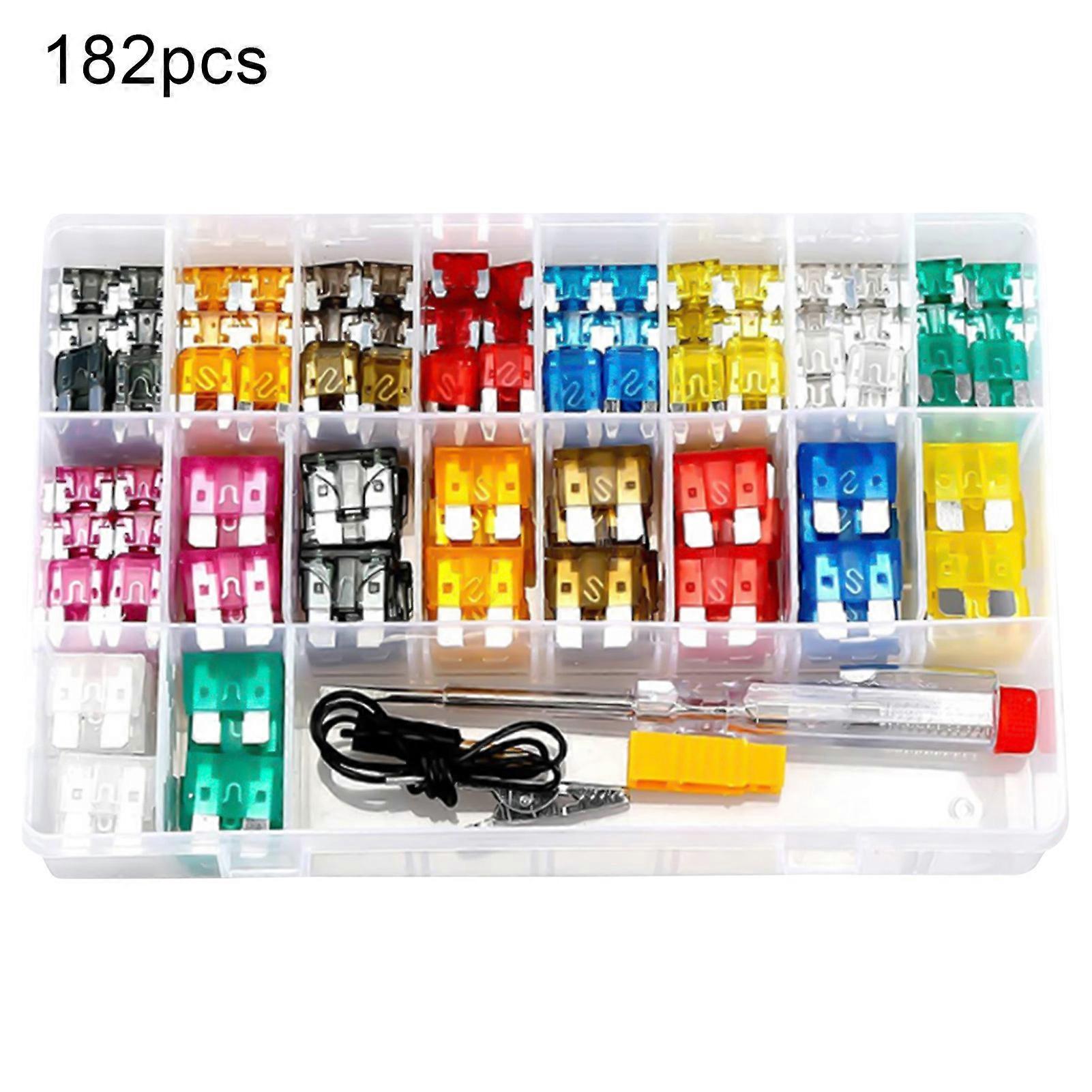 182Pcs/Set Insert Car Fuses Blade Type Strong Compression Capability Assorted Practical 2 Sizes Blade Fuses Set for Automobile QinHai