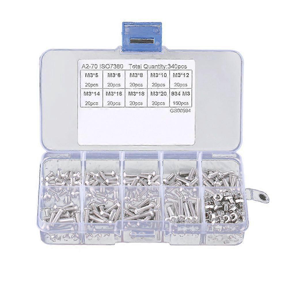340pcs Hex Socket Screw Nut Less Steel Screws Nuts Assortment Kit Fastener