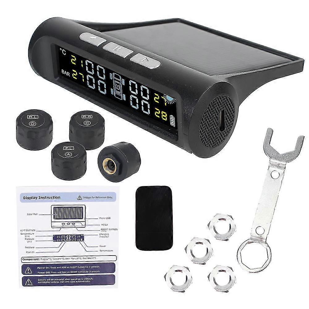Digital Lcd Display Tire Diagnostic Kit  Solar Tpms Tyre Pressure Monitoring System Universal With 4 External Sensors