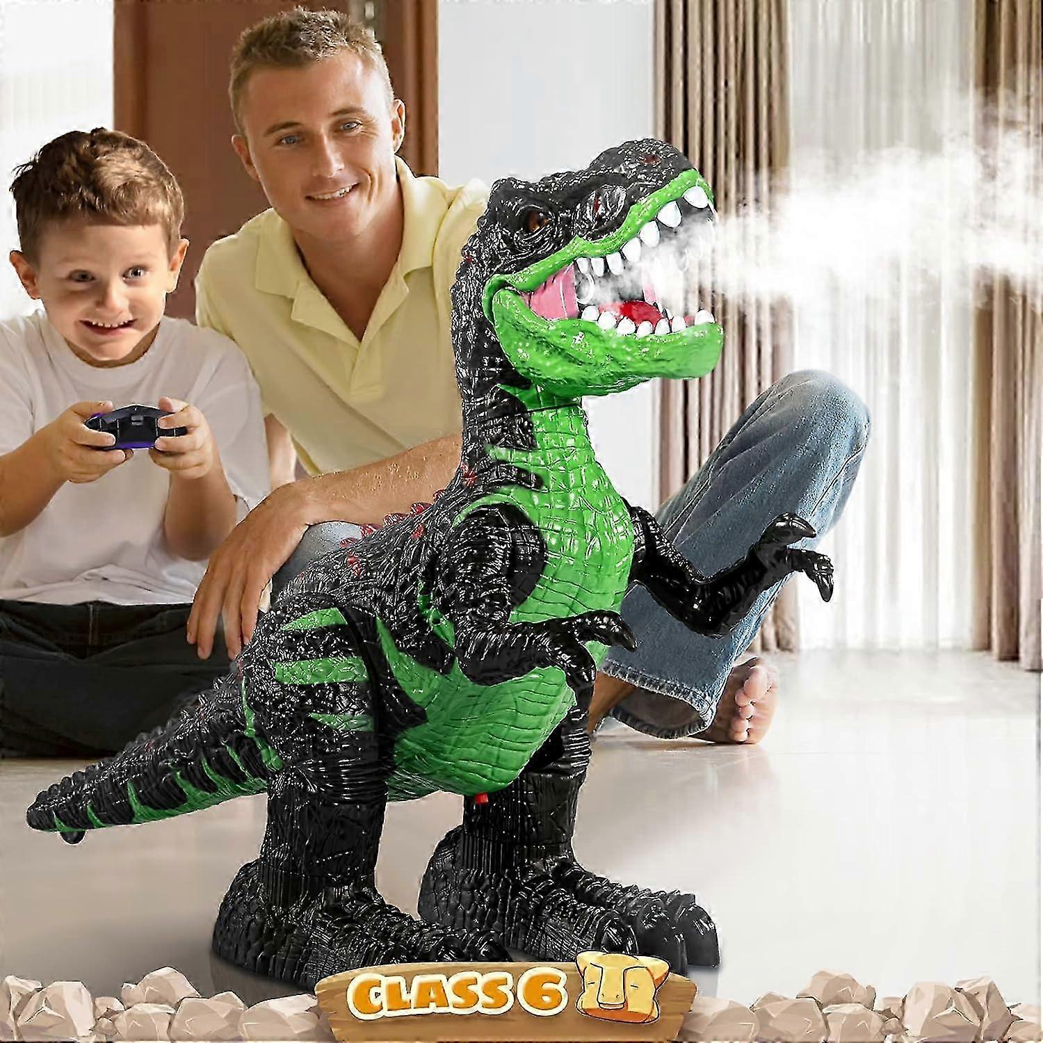 Remote Control T-rex Dinosaur Toy For Boys 3-12, Realistic Tyrannosaurus With Water Mist, Light, Roars, Large Electric