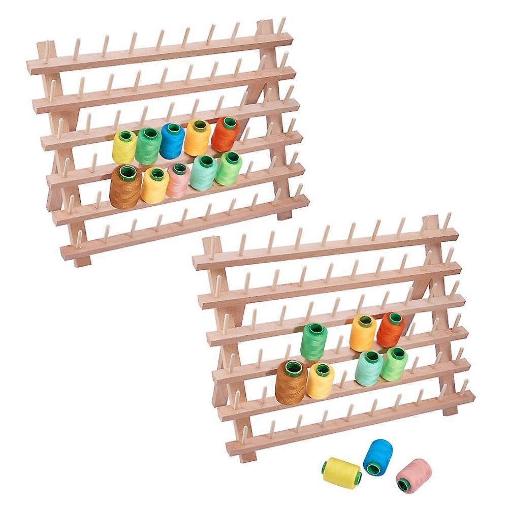 60 Spools Solid Wood Sewing Embroidery Thread Stand Holder Rack BurlyWood 32x40cm