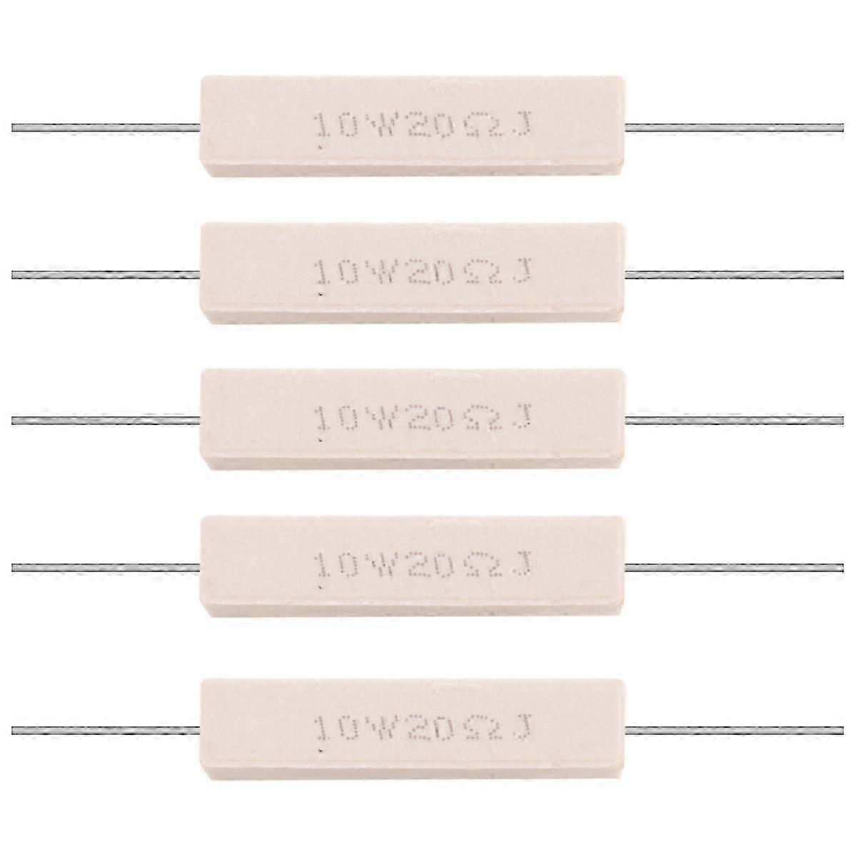 5x 10W 20 Ohm 5% Wirewound Ceramic Cement Resistor 10 Watt