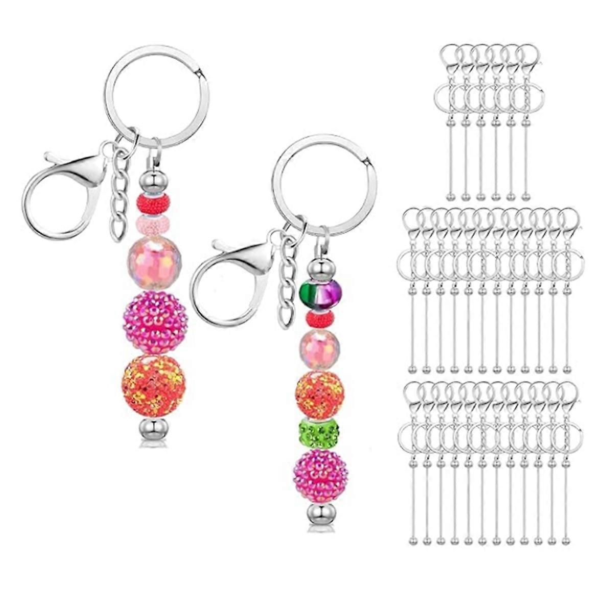 30Pcs Beadable Keychain Bars, Beadable Keychains Bar Blanks DIY Beaded Keychain Kit Making Keychain