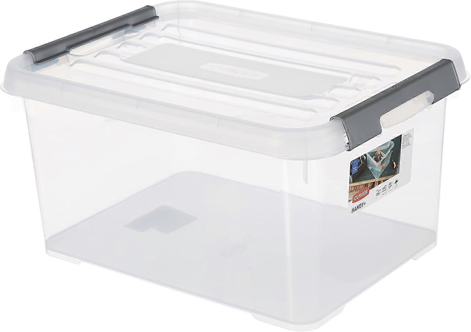 Caja con tapa, 21 l, transparente/gris