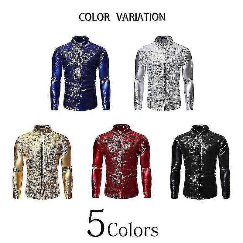 Męska cekinowa koszula z długim rękawem w kolorze złota