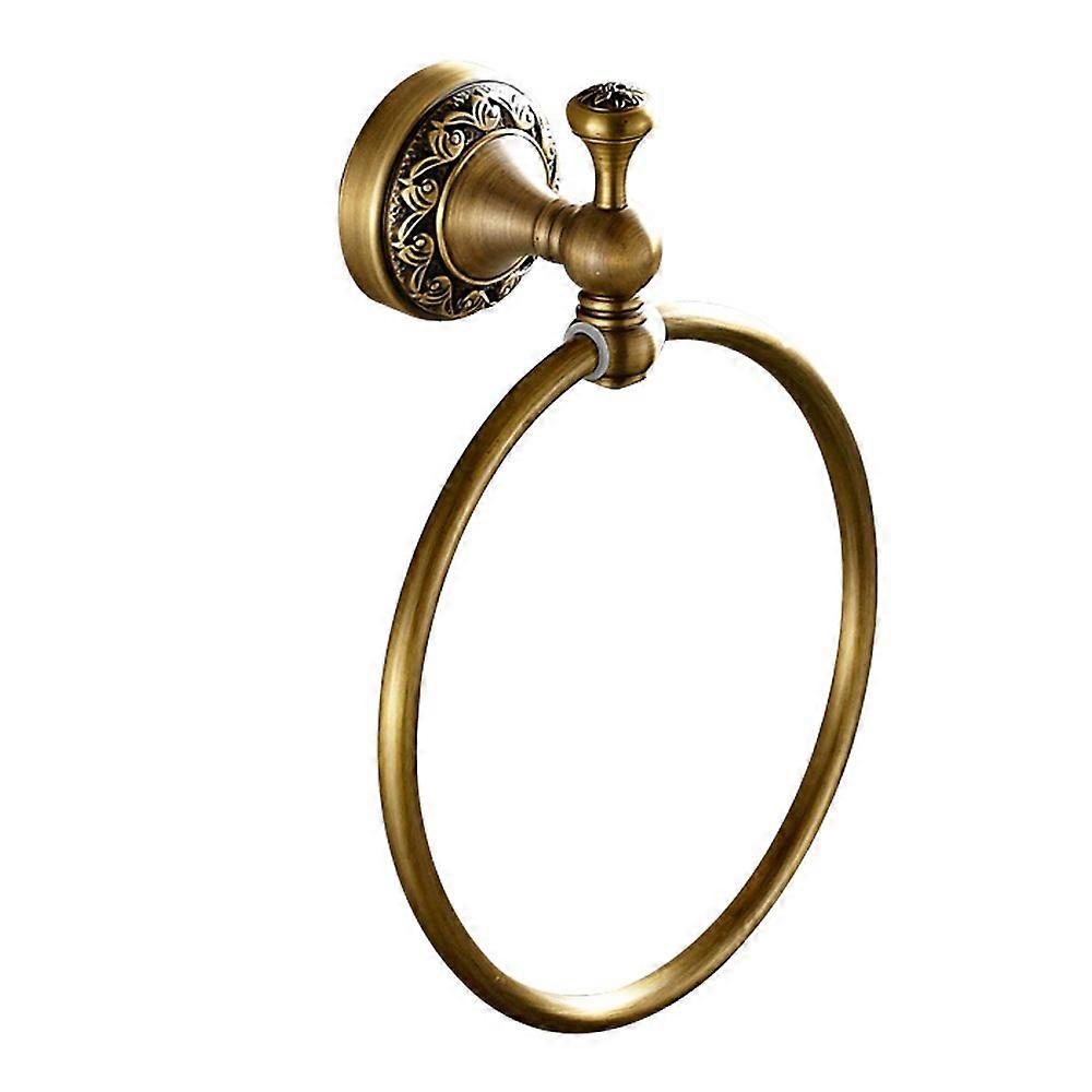 Antique Brass Towel Ring Retro Round Wall-Mounted Holder Bath Towel Rack with Classical Wave Pattern Base