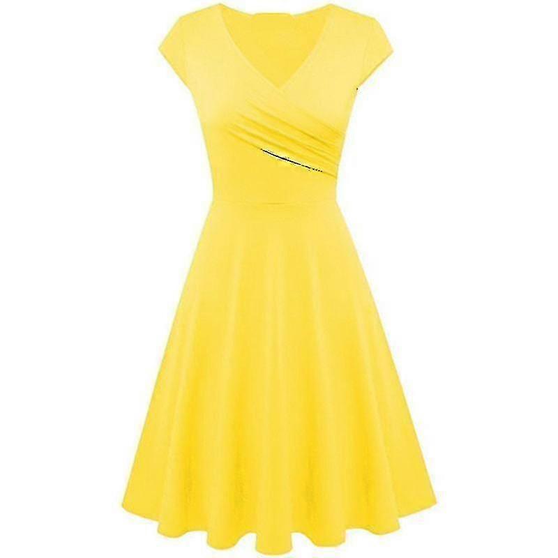 Femmes Élégant Couleur Unie Manches Courtes V Col Soirée Cocktail Robe de bal Robe d'été