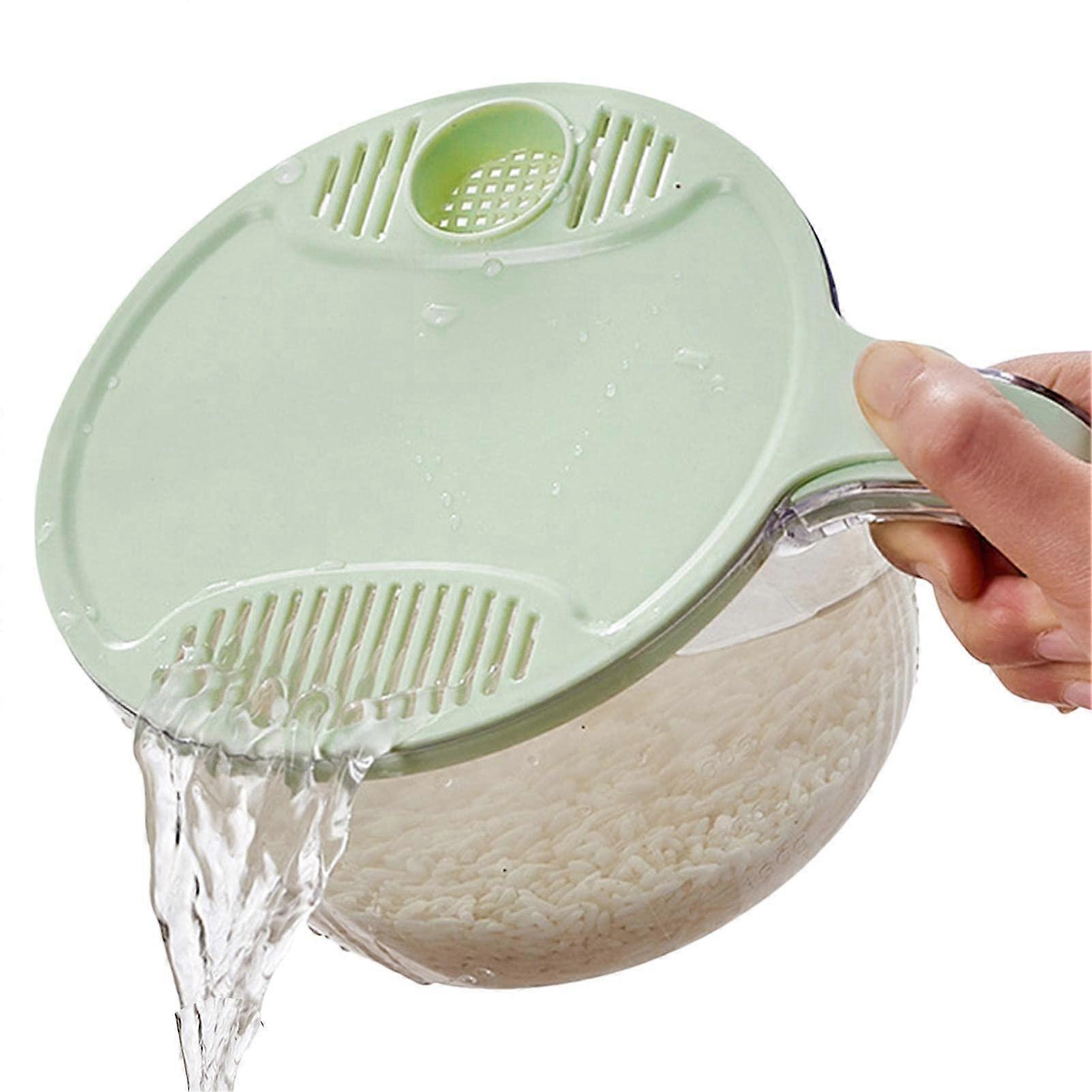 Rice Washer Strainer Bowl for Cleaning Fruits and Vegetables - Durable Plastic, Large Capacity, Easy Use and Drainage
