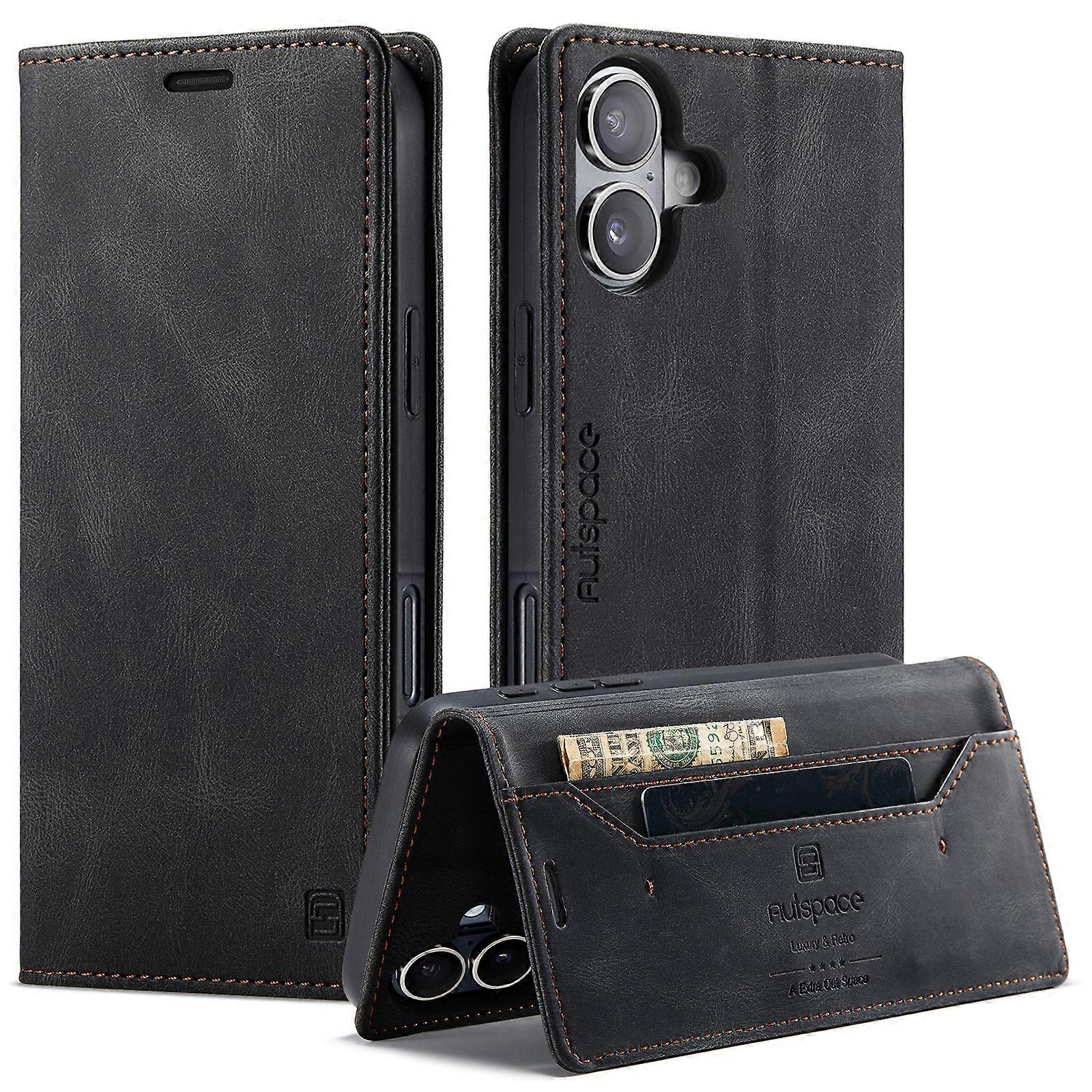 Compatible For iPhone 16 Wallet Case AUTSPACE A01 Leather Stand Cover with RFID Blocking Card Holder