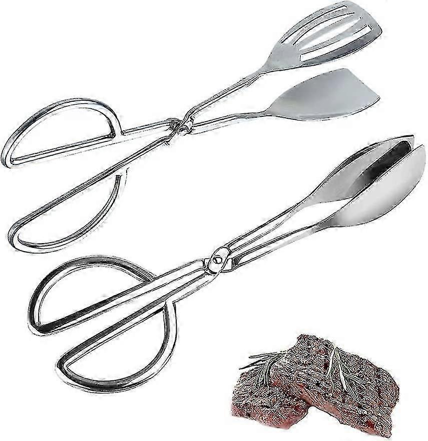 WXH kjøkkentang i rustfritt stål, 2 stykker salattang i rustfritt stål, salattang, buffétang, salatbuffétang (sølv)