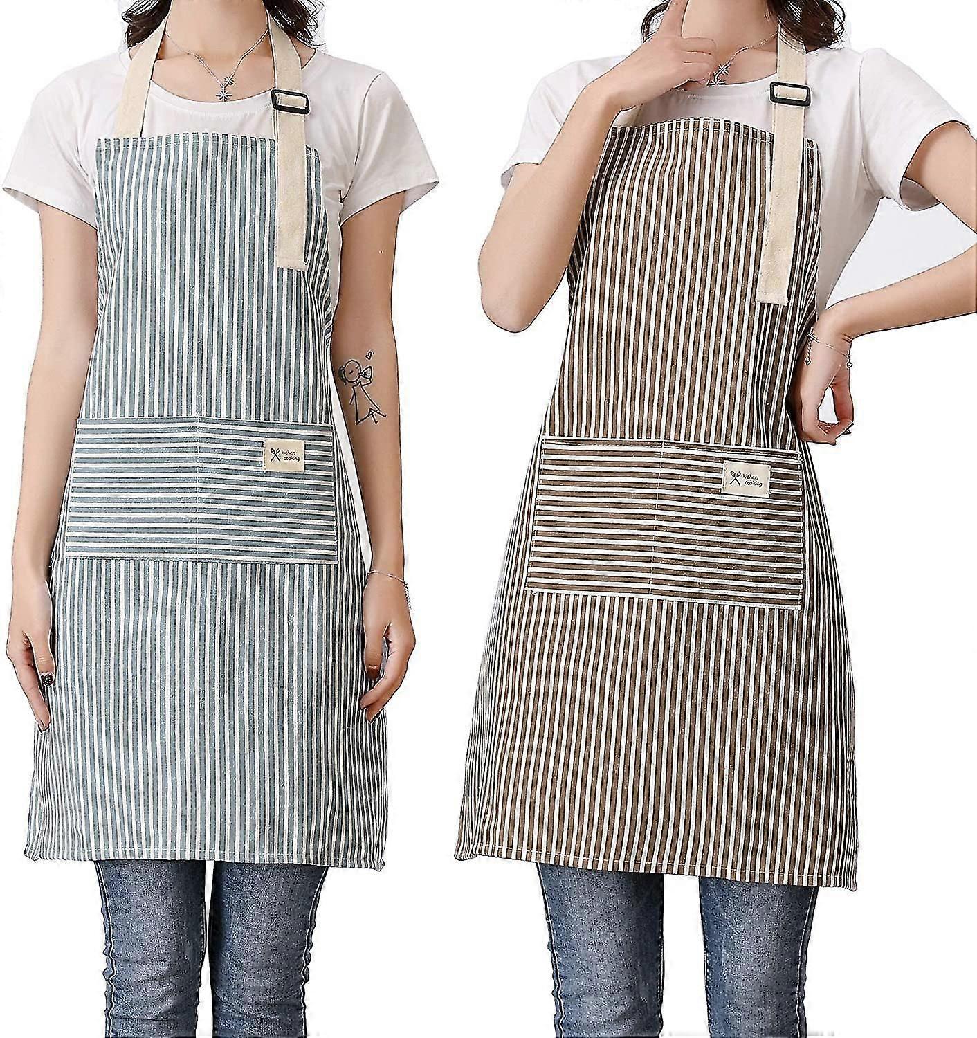 مآزر للنساء 2 حزمة مآزر مريلة قابلة للتعديل مع 2 جيوب قطن كتان كوكين