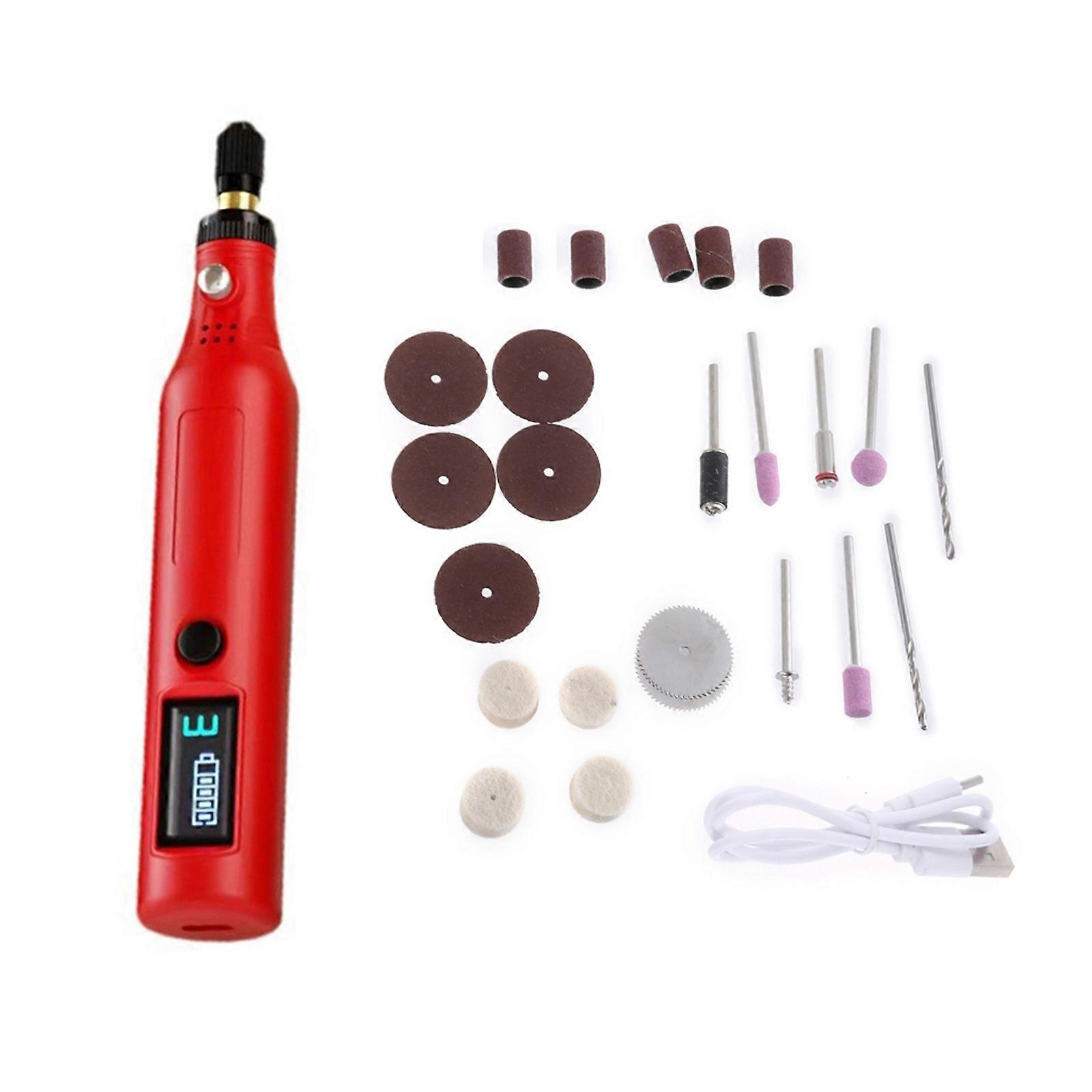 25Pieces Miniature Handheld Digital Display Grinder Set for Craftsmen Hobbyists Precisions Crafting Jewelry Model Making Red