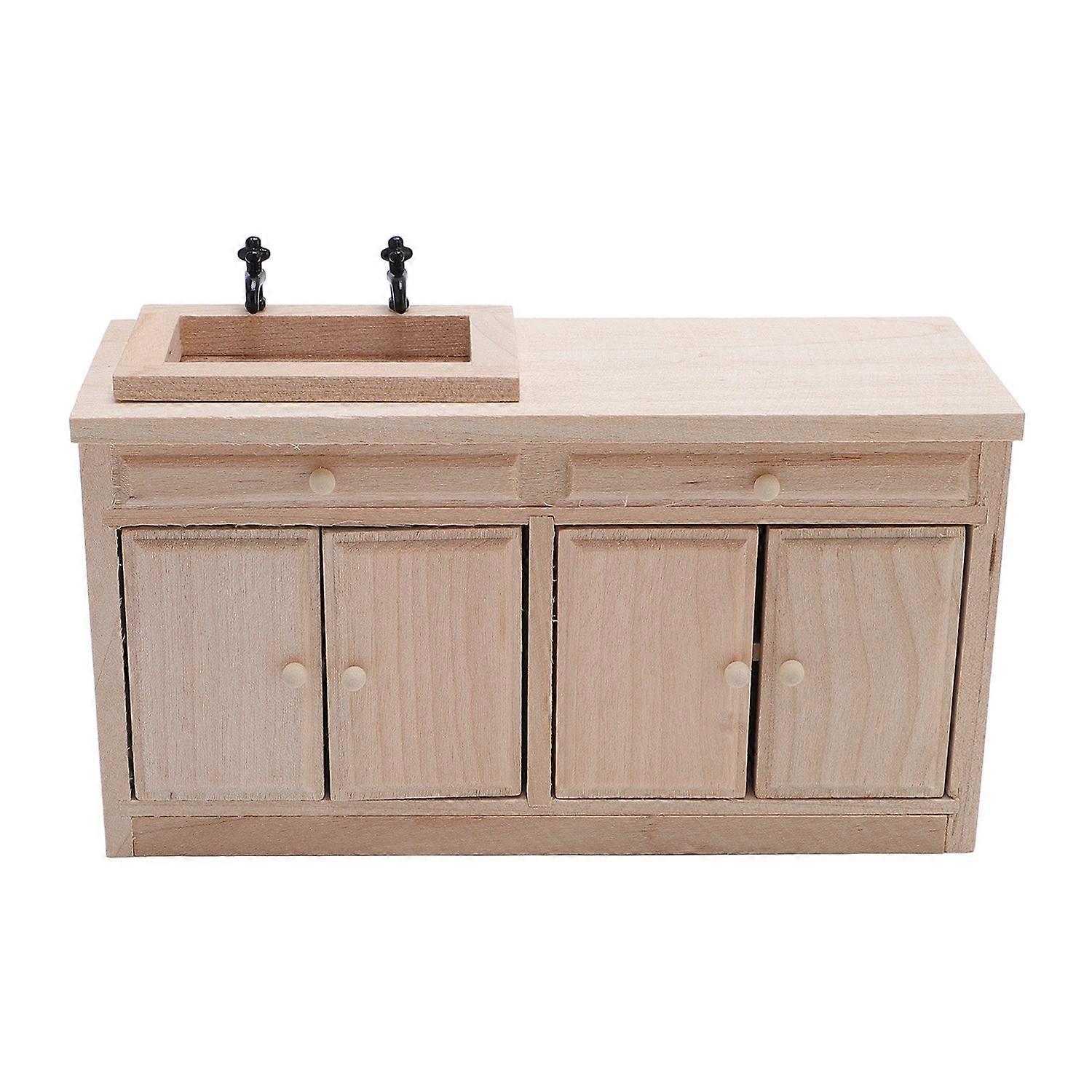 1/12 Scale Basin Sink Miniature Washbasin Cabinet Wood Simulation Furniture Sink for Doll House Acce