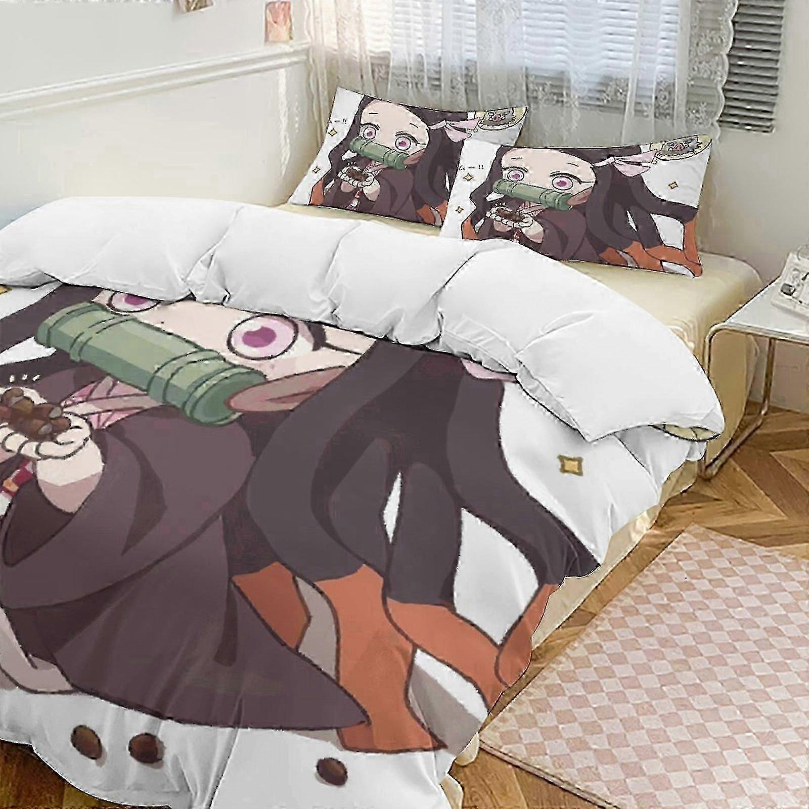o2531 Bed Sheets Demon Blade Bedding Set, Comfortable and Lightweight3-Piece Cartoon Bedding Set (Available in Multiple Sizes) Lc (1 Duvet Cover and 2