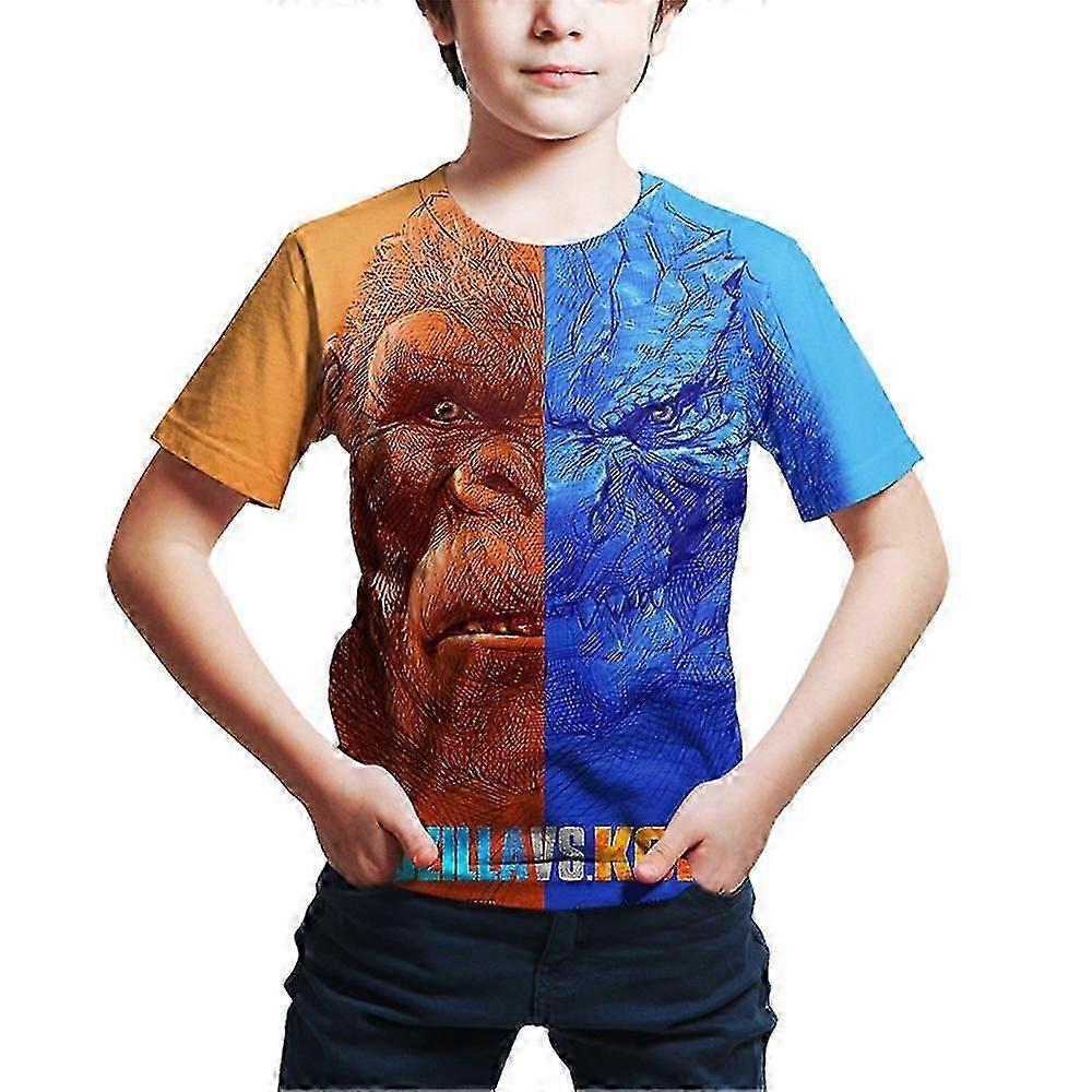 ゴジラvsコングプリント半袖カジュアルTシャツキッズボーイズクルーネックTシャツトップスギフト