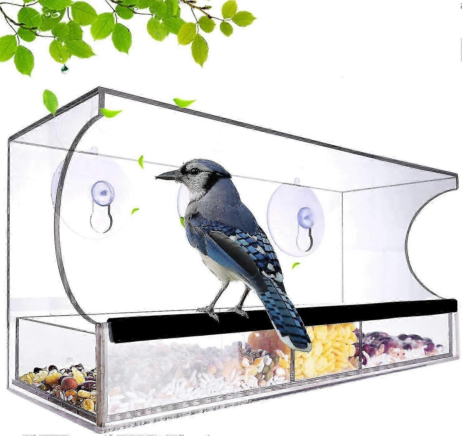 Large Window Bird Feeder Acrylic Birdhouse With Removable Seed Tray & Suction Cup Includes
