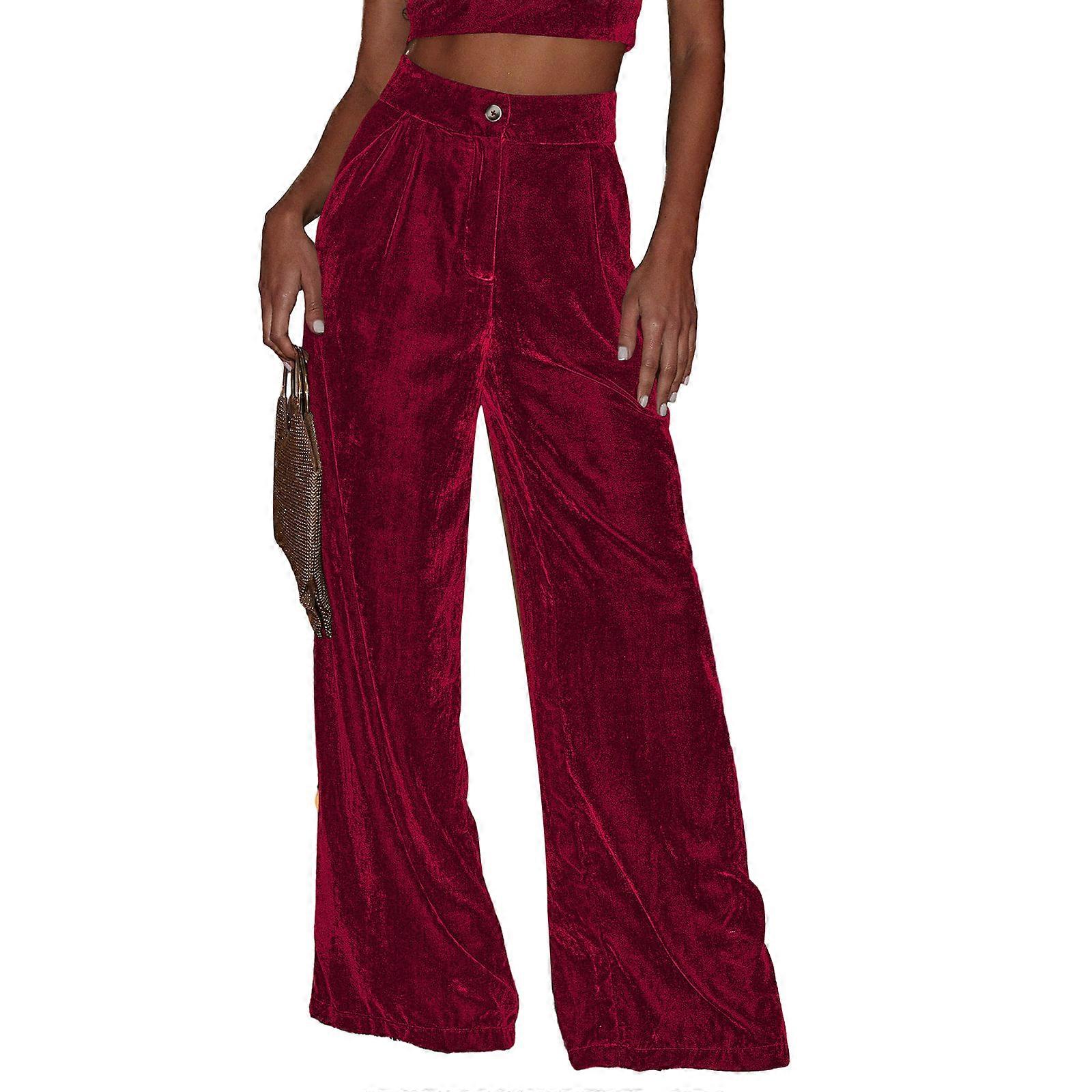 מכנסיים נמתחים עם רגל רחבה שיק מכנסיים גבוהים מותניים מכנסיים רב-תכליתיים לאופנת נשים אמצו את הדמות שלך בביטחון אדום XL