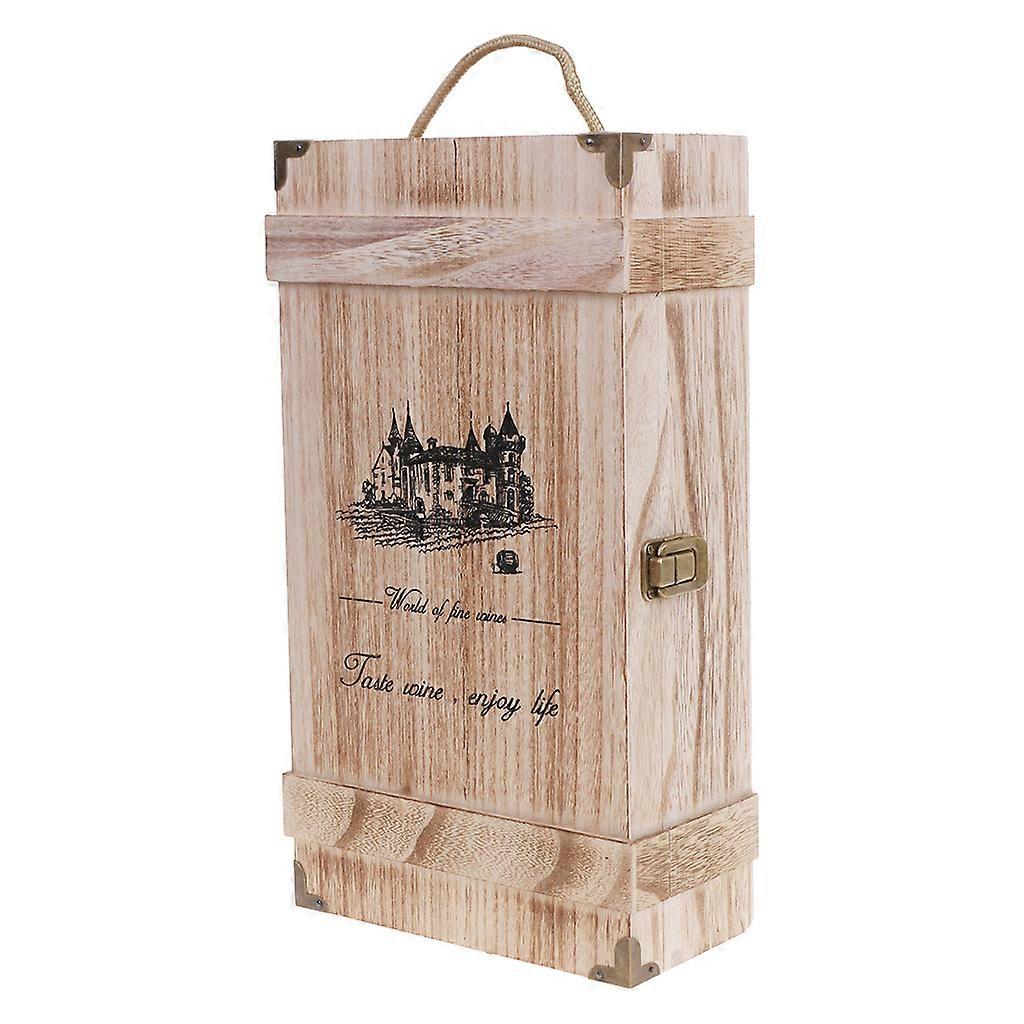 Vintage Wood 2 Red Wine Bottle Box for Carrier Crate for Case Storage Carrying D Beige