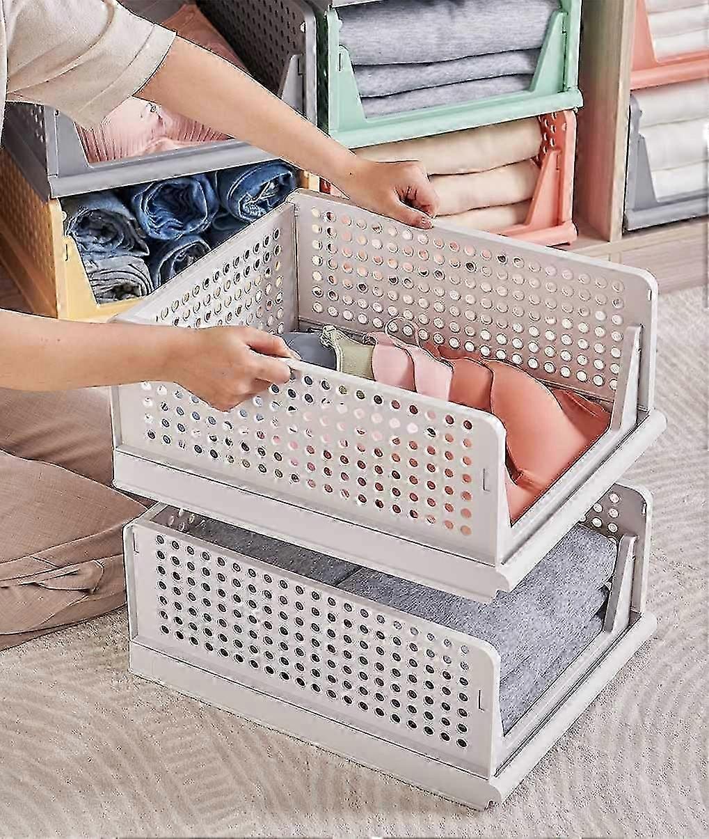 Pack of 2 Stackable Wardrobe Organisers, Drawer Boxes, Cupboard Organisers, Stackable Storage Boxes, Plastic Storage