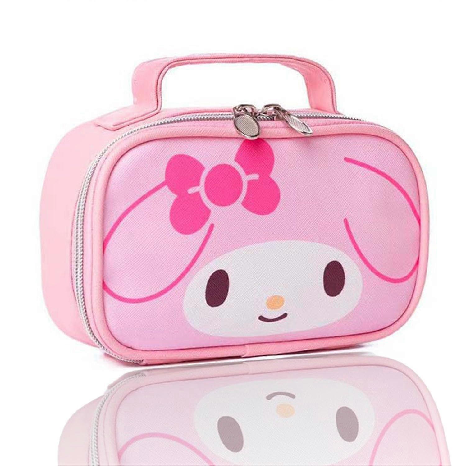 Zippered Cartoon Cosmetic Bag for Girls, Kawaii Waterproof Makeup Organizer in Pink, Cute Travel Toiletries Bag