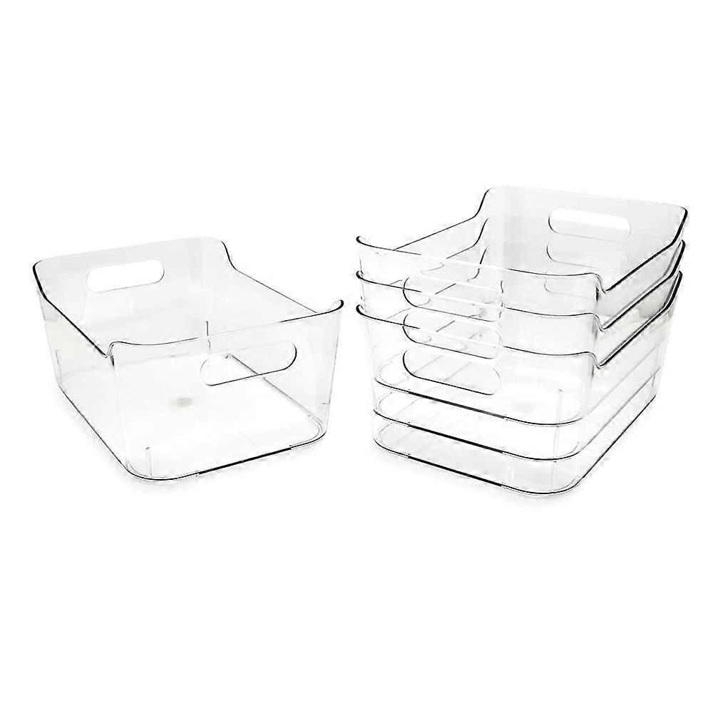 Small Clear Storage Bins 4-Pack (9.4” x 6.7” x 4.1”) with Handles, BPA-Free Plastic Organizers for Home, Office, Kitchen, Pantry