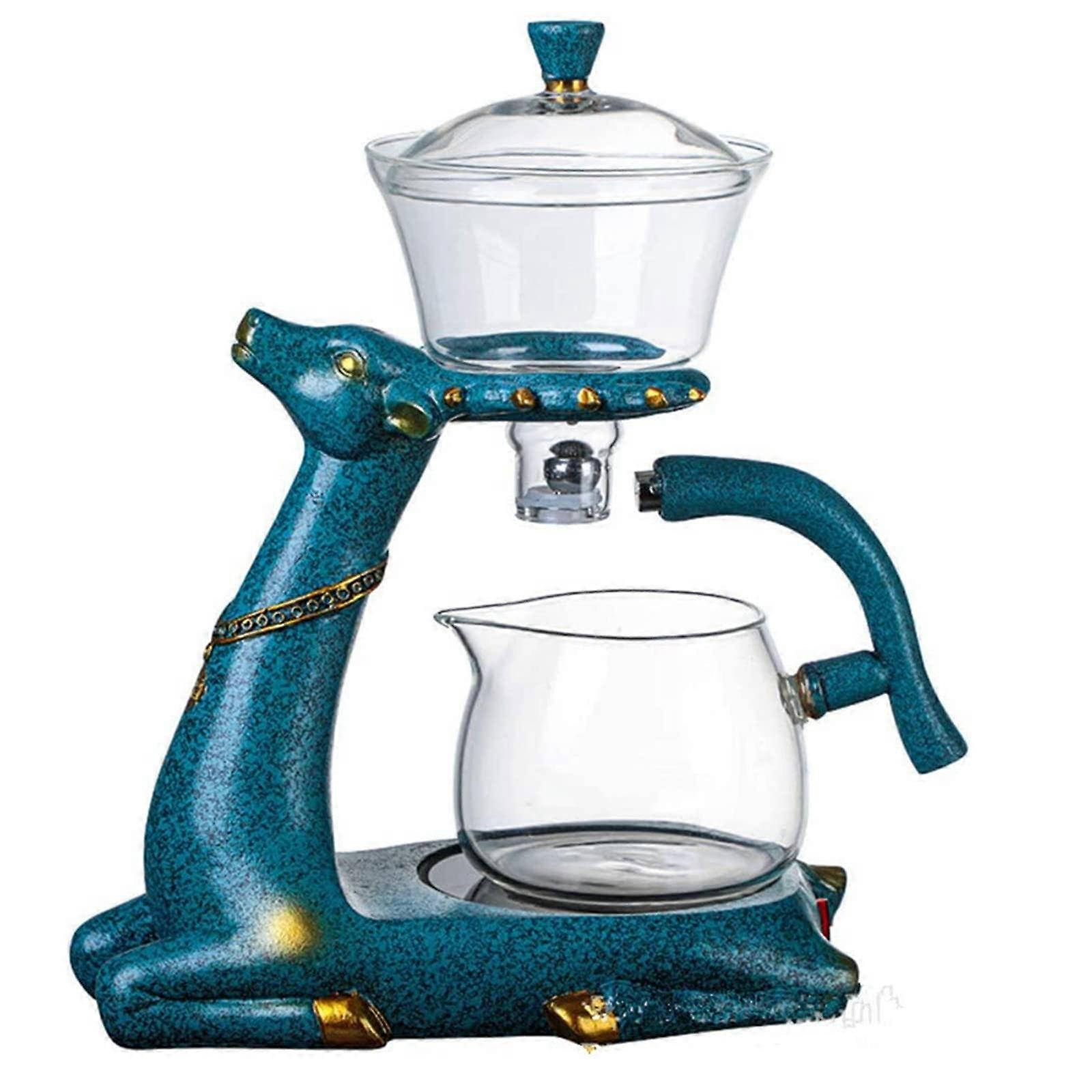 Heat Resistant Kungfu Glass Tea Set With Warmer And Rotating Lid Glass Teapot (Blue) Without Cups