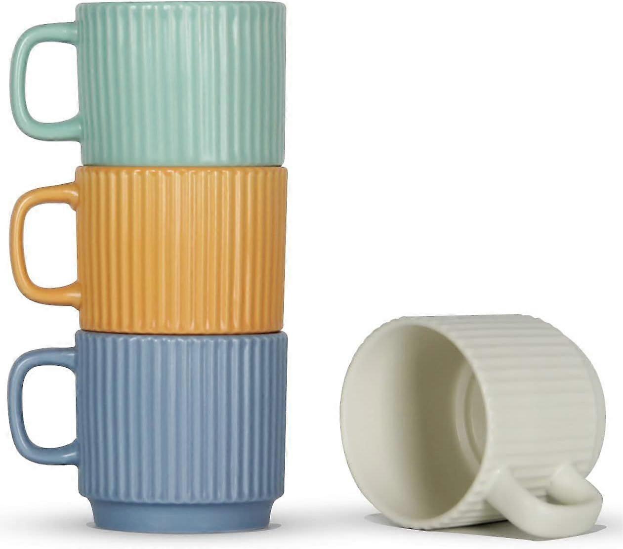 Stackable Coffee Mugs Set of 4, 8 OZ Espresso Ceramics Cups for Latte Cappuccino Cocoa with Handle, Colorful