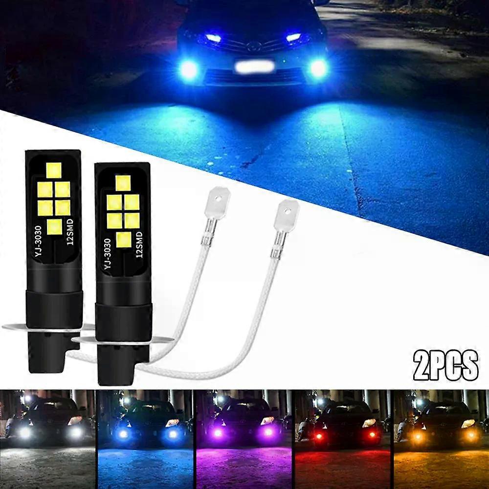 2pcs H3 LED Fog Light Bulb DC 12V 3030 SMD Car Fog Light Super Bright DRL Driving Lamp Built-in 5 Color Optional Headlight Bulb