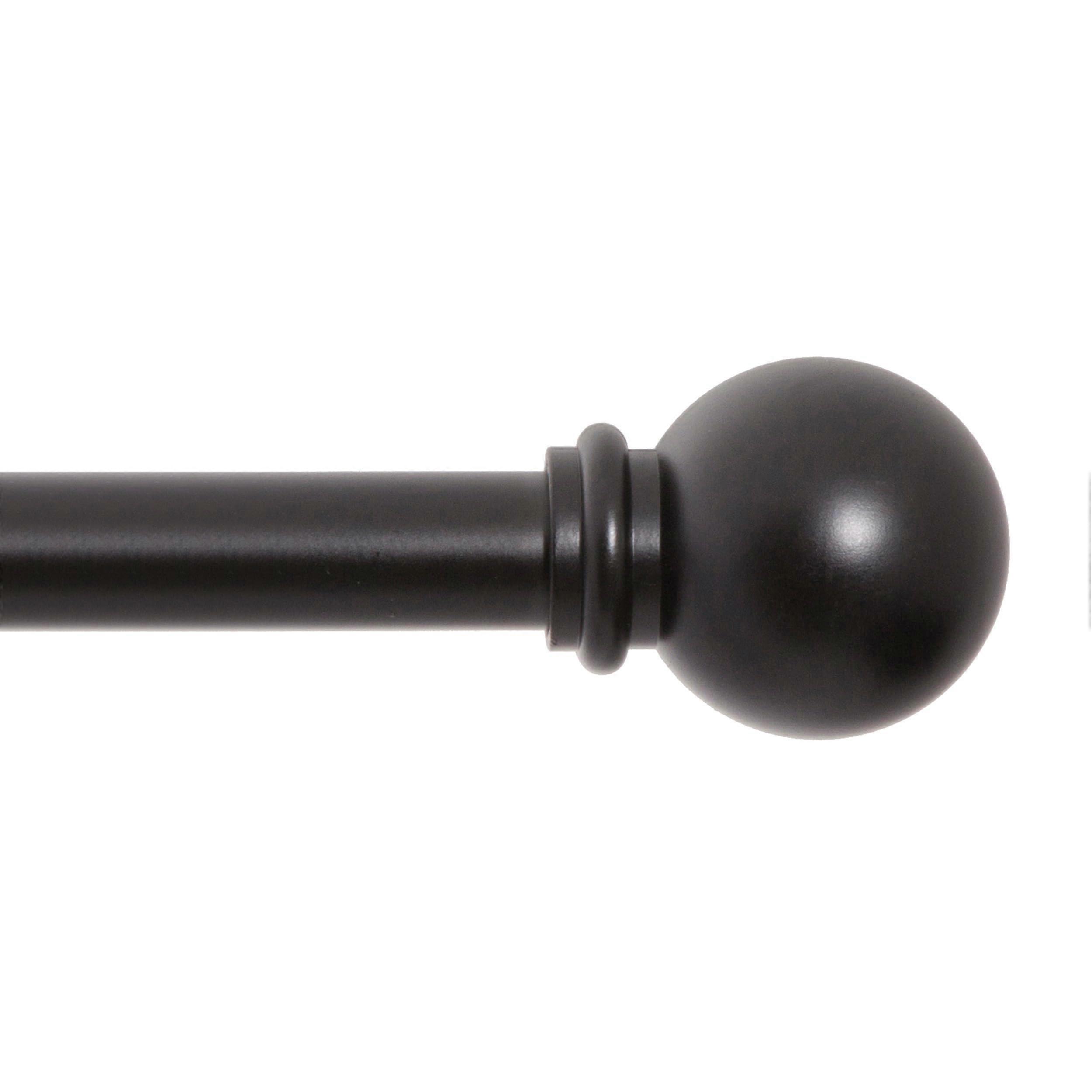 Ball End Window Curtain Rod - Adjustable Black Curtain Rod for 48 to 86 Inch Windows, Extendable, Durable Design