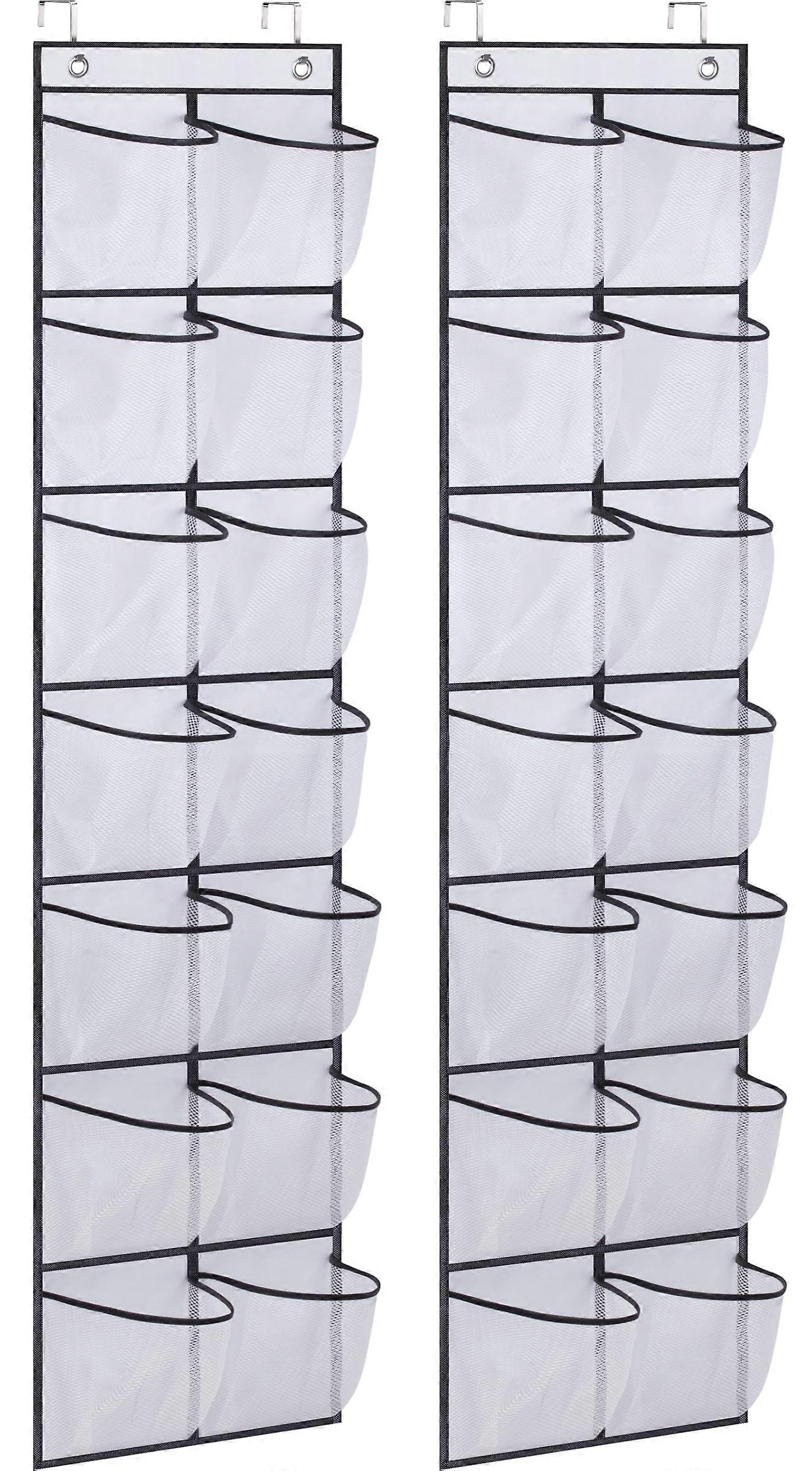 Door Shoe Organizer 14 Pocket Narrow Cabinet, White, 2 Packs, Ideal for Cruise Ship and Small Spaces