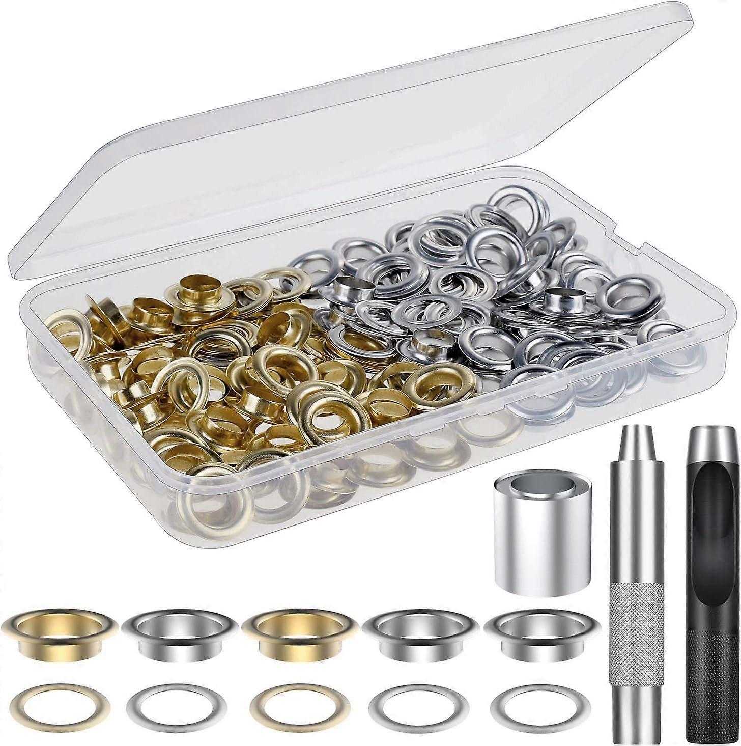 Grommet Kit 100 Set Grommet Eyelets Kit for Leather, Canvas, Tent, Awning (1/2 Inch)