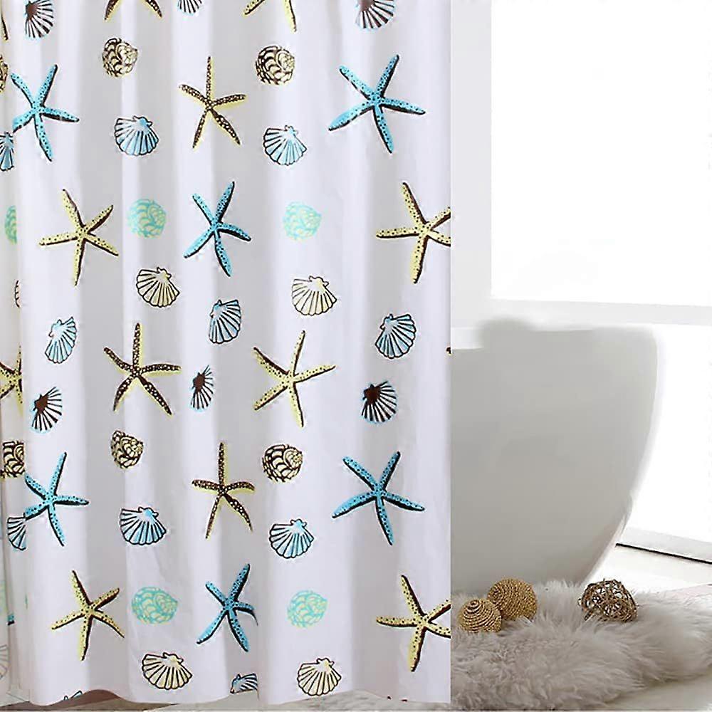 Extra long PEVA mildew resistant blue shower curtains with grommets and hooks.