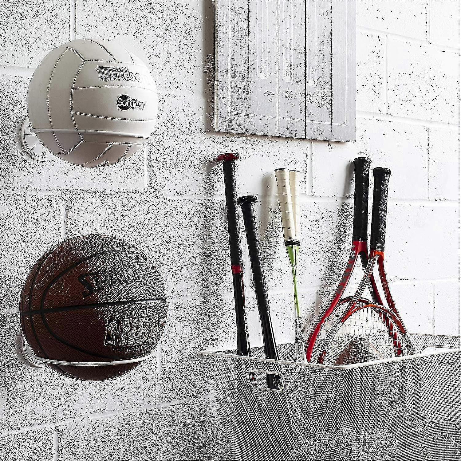 壁に取り付けられたボール収納スポーツボールホルダーラックディスプレイ収納スチール(ブラック)-優秀