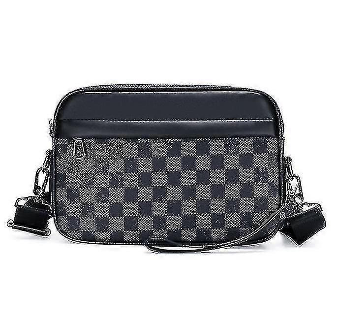 メンズカジュアルプレイドショルダーバッグ、レザースポーツメッセンジャーバッグ