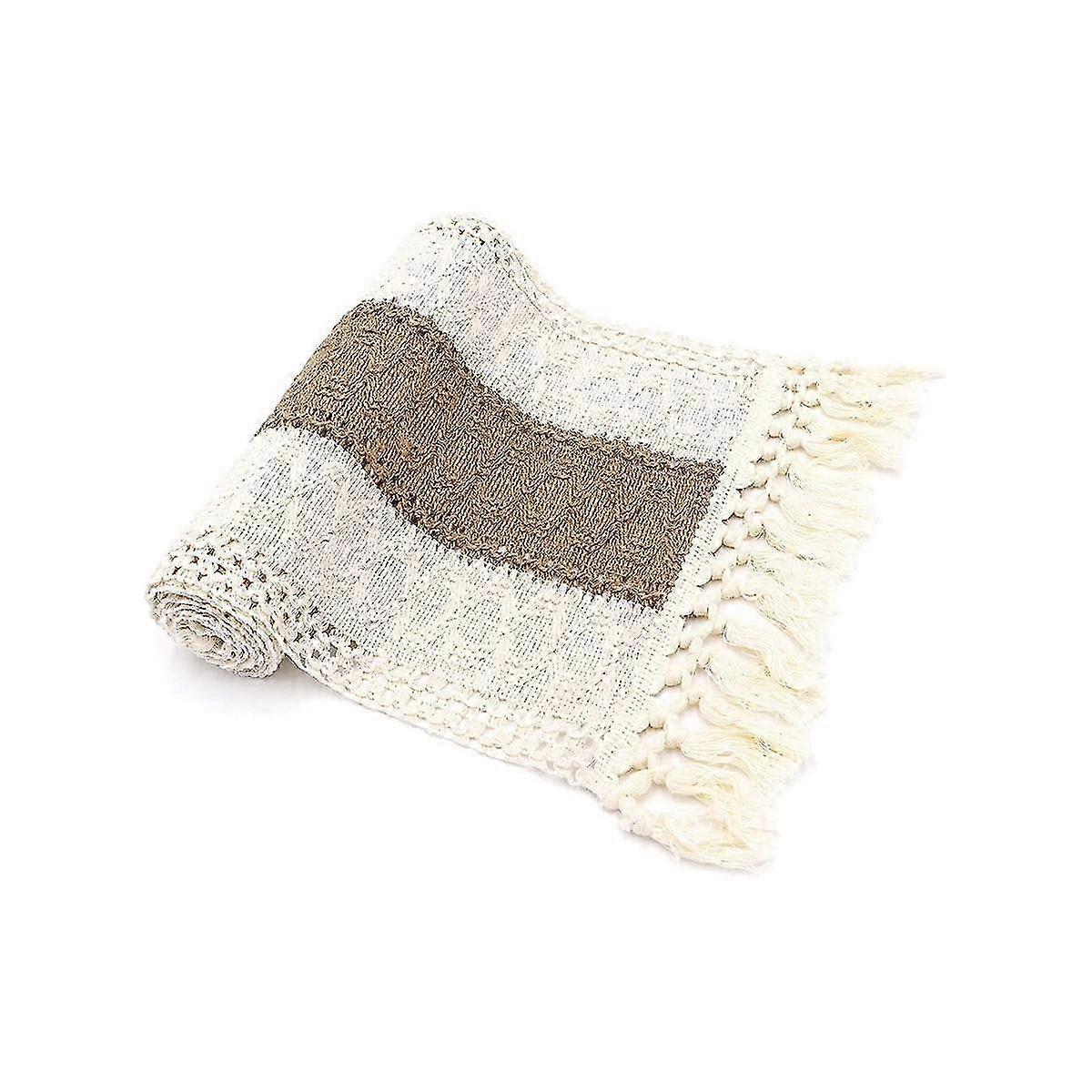 Macrame Table Runner 71Inch Long Decor Boho Table Runner Cream & Brown Farmhouse Table Runner with