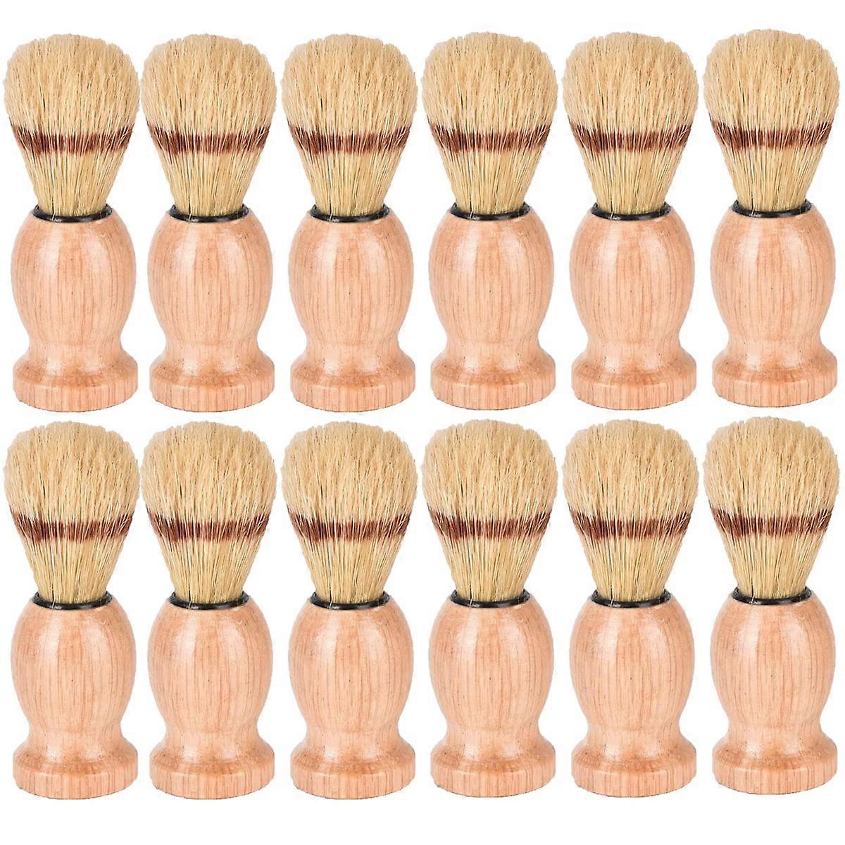 12Pcs Men Shaving Brush Wood Professional Handle, Salon Tools Hand Crafted
